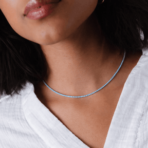 Petite Beaded Necklace- Blue Topaz