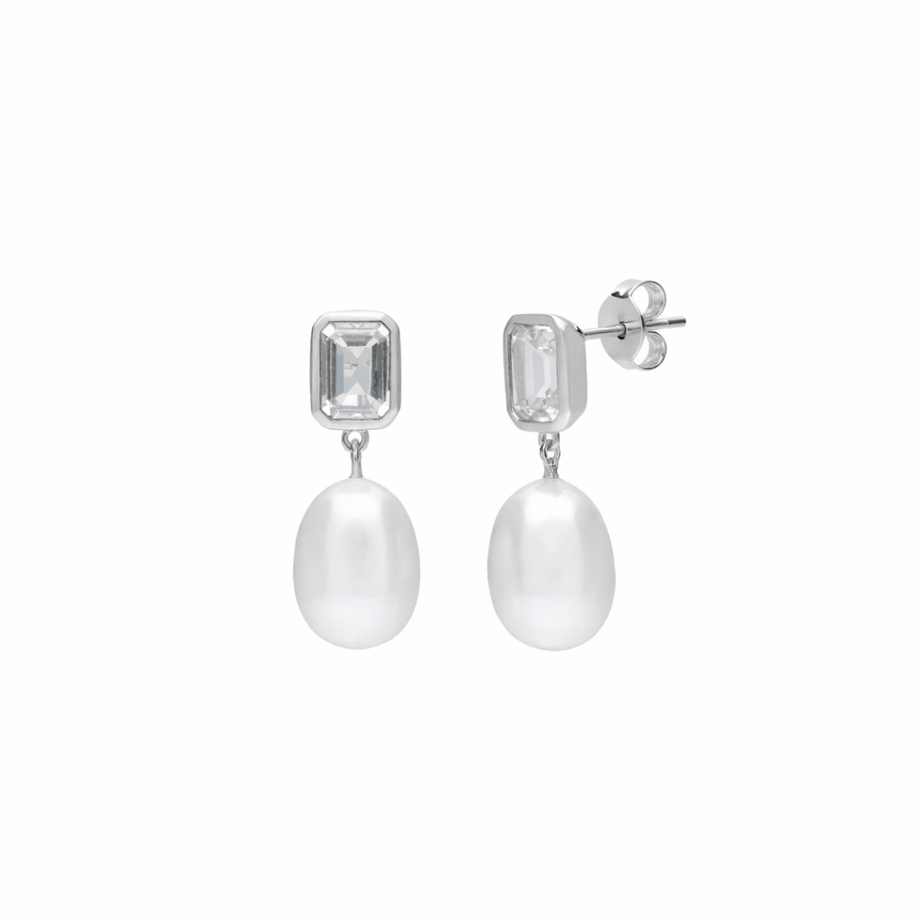 Pearl Drop Bezel Set Stud Earrings