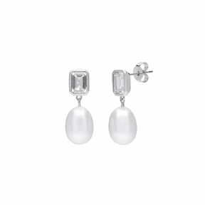 Pearl Drop Bezel Set Stud Earrings