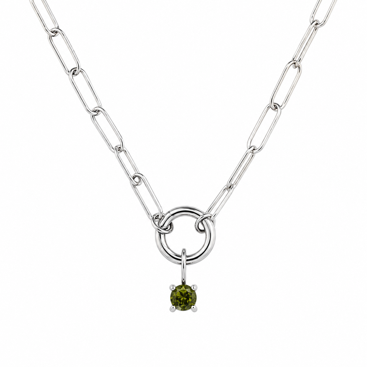 Charm Enhancer Paperclip Necklace with Birthstone Sterling Silver