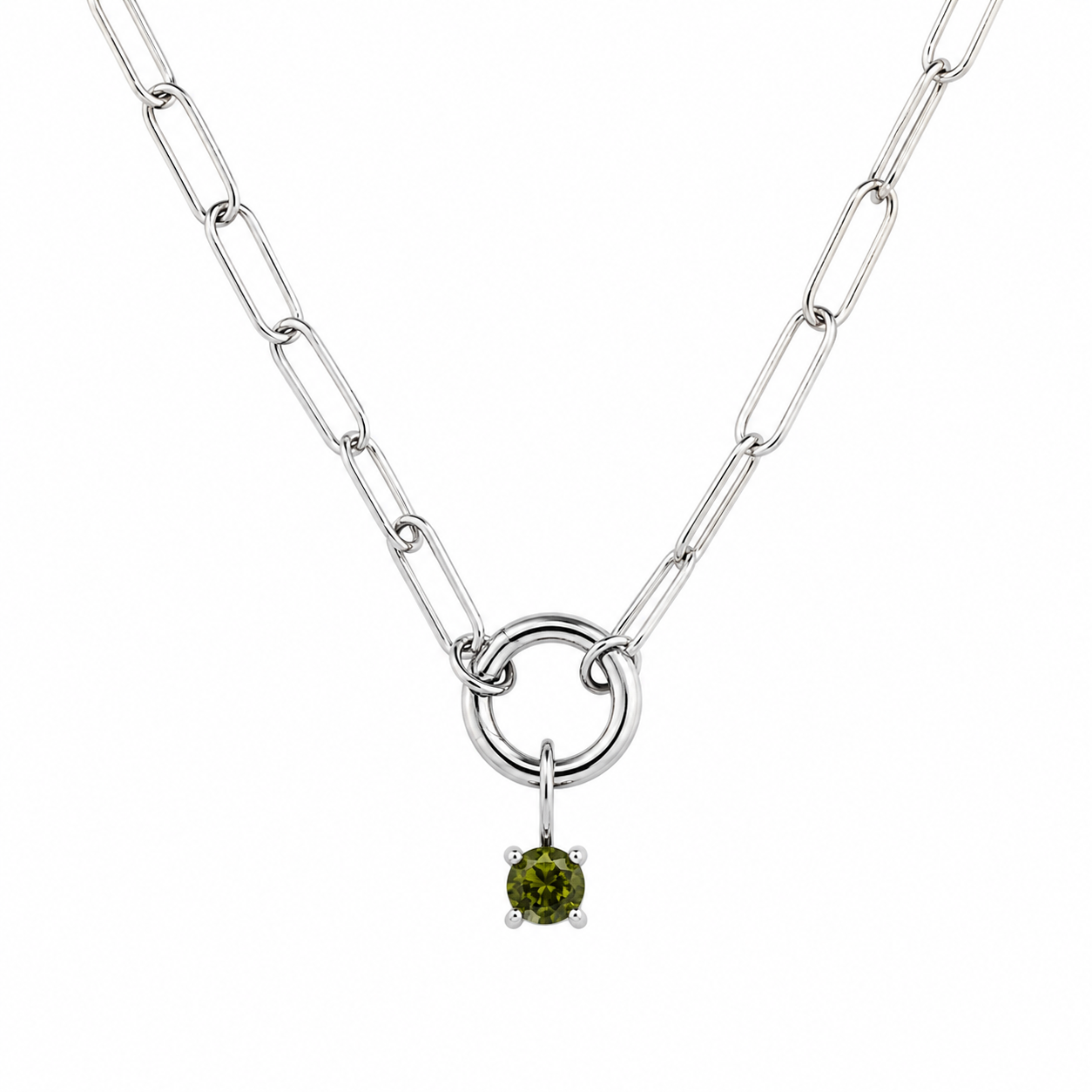 Charm Enhancer Paperclip Necklace with Birthstone Sterling Silver