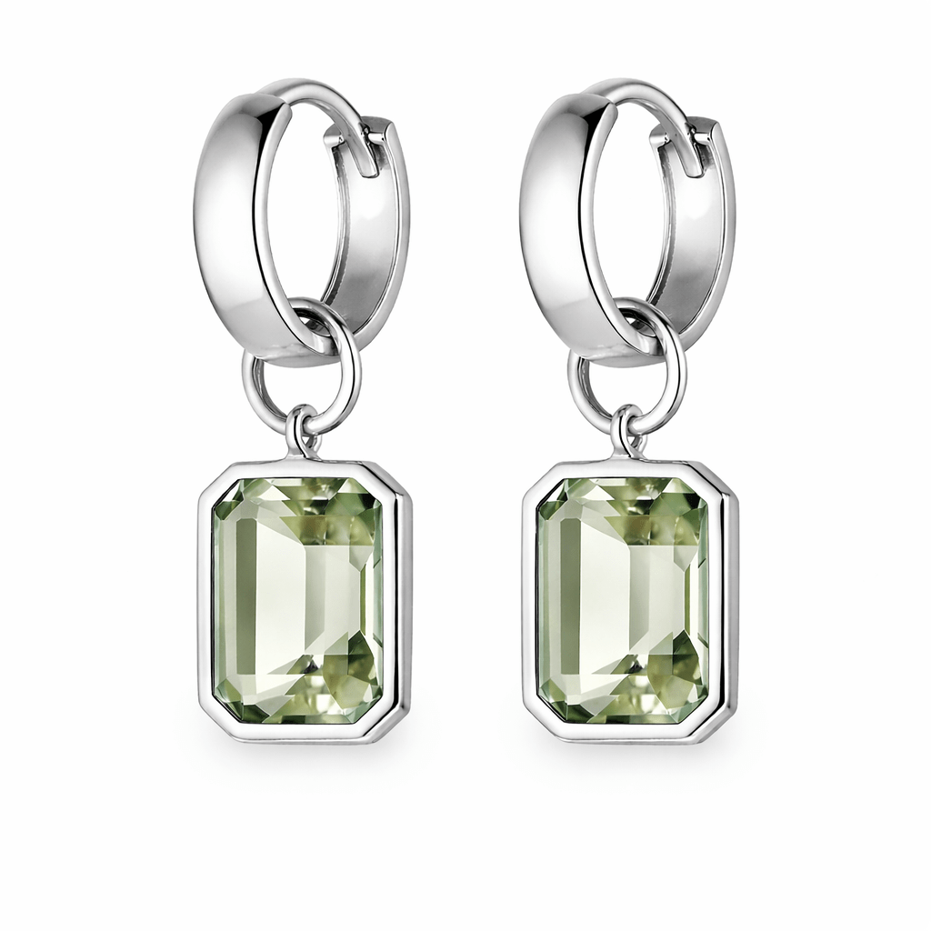 Bezel-Set Rectangle Drop Hoops - Light Green
