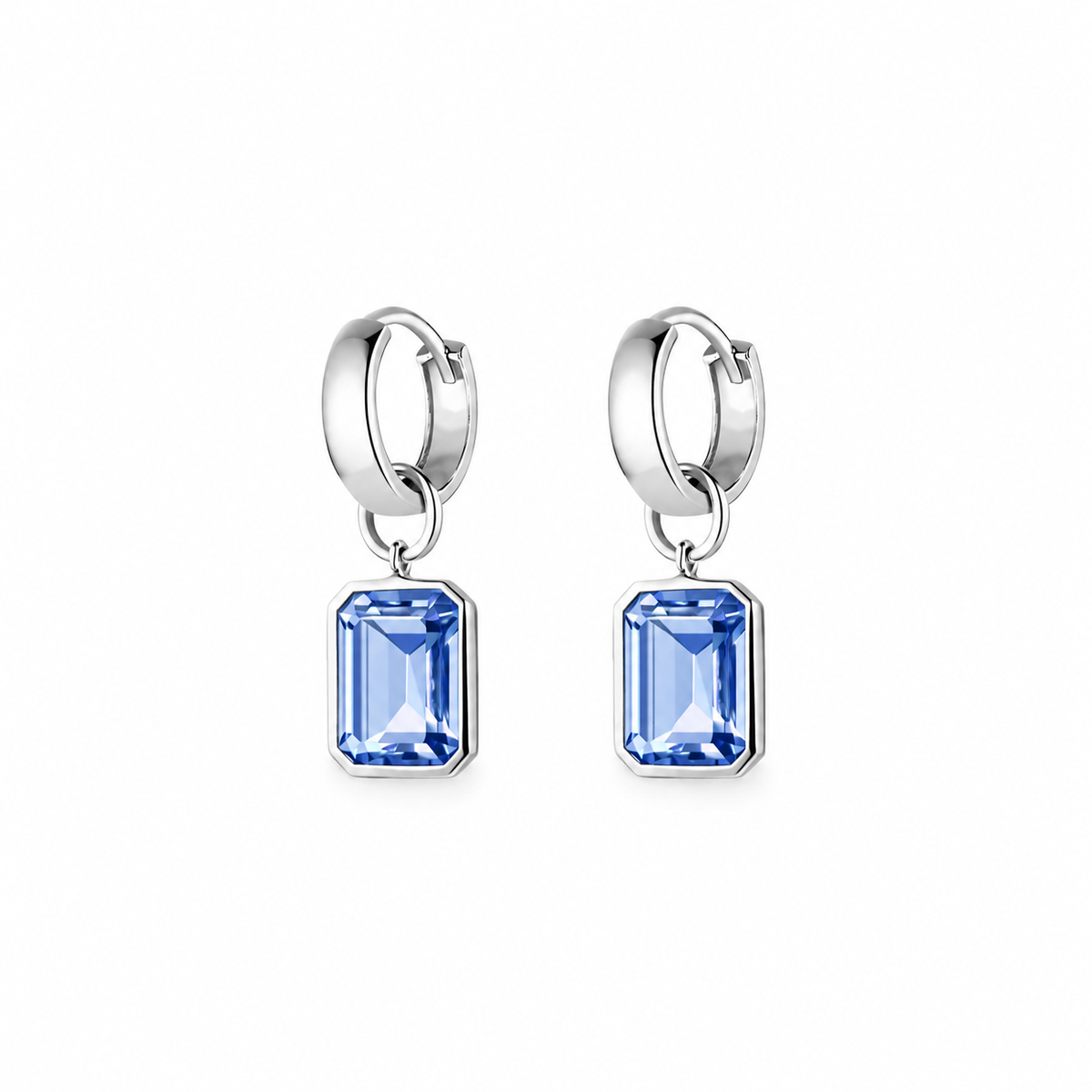 Bezel-Set Rectangle Drop Hoops - Blue