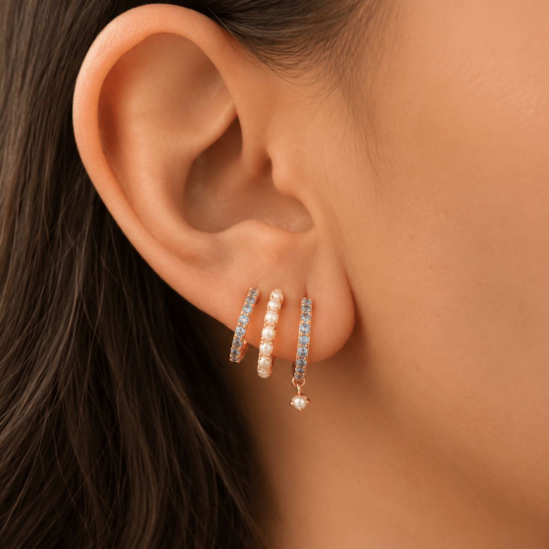 Pearl Drop Blue Hoops