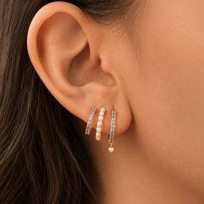 Pearl Drop Blue Hoops