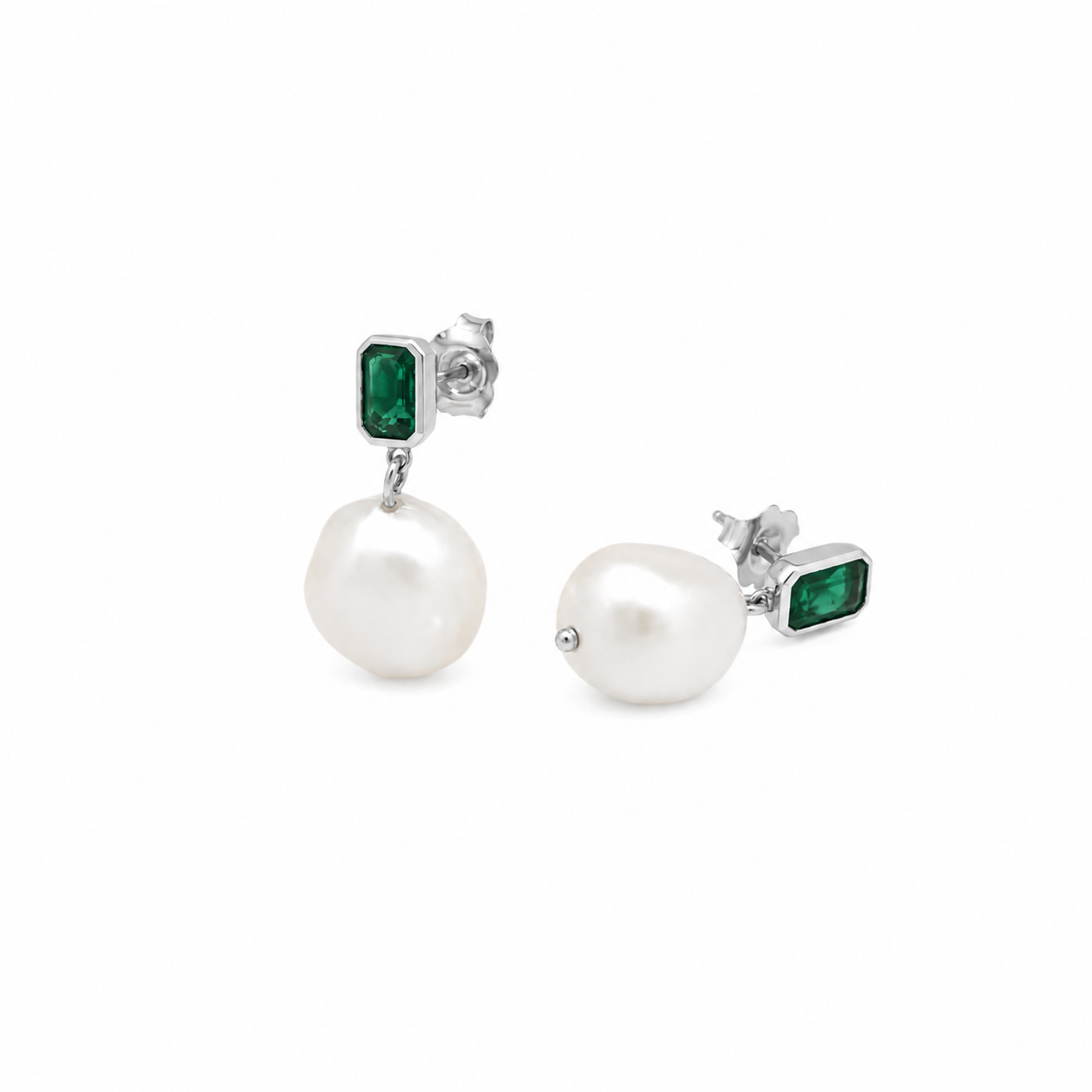 Pearl Drop Emerald Stud Earrings