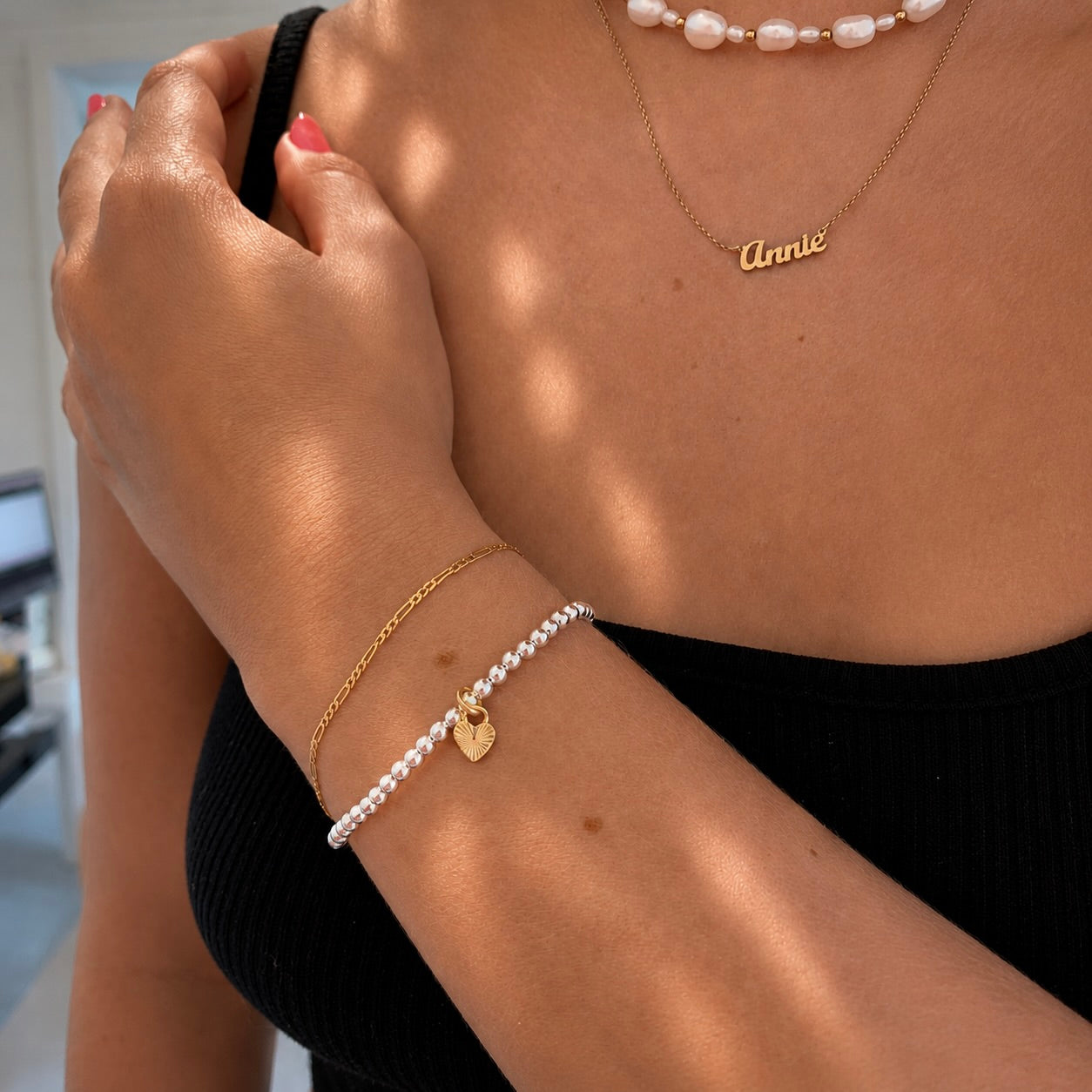 Erin 3mm Ball Bracelet with Heart