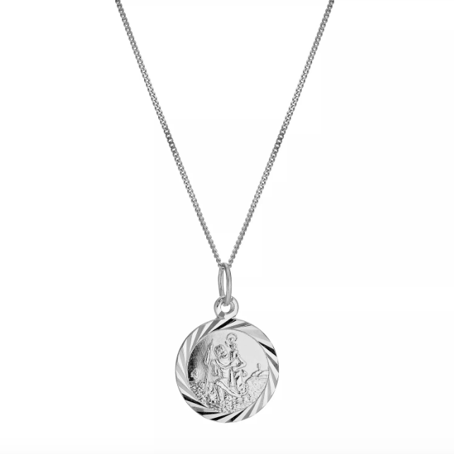 Mini Round St. Christopher Protection Charm - 10K & sterling silver - Suetables