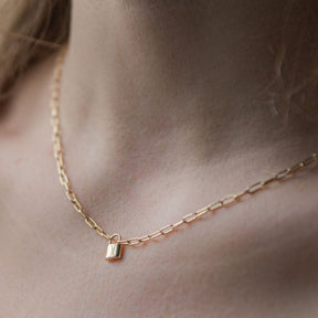 14K Gold Charlie Mini Paperclip Lock Necklace*