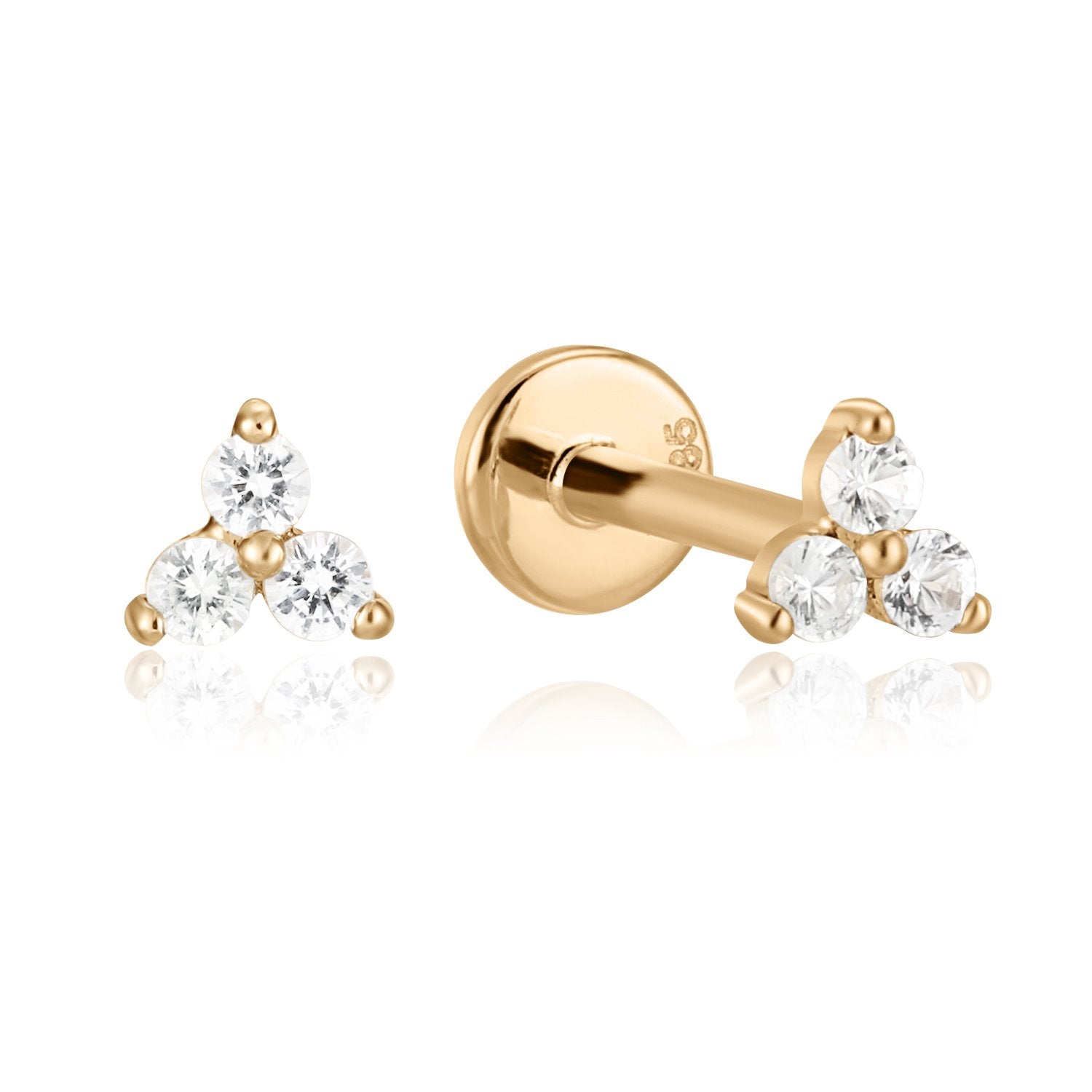 14K Gold Rosie White Sapphire Mini Trio Stud